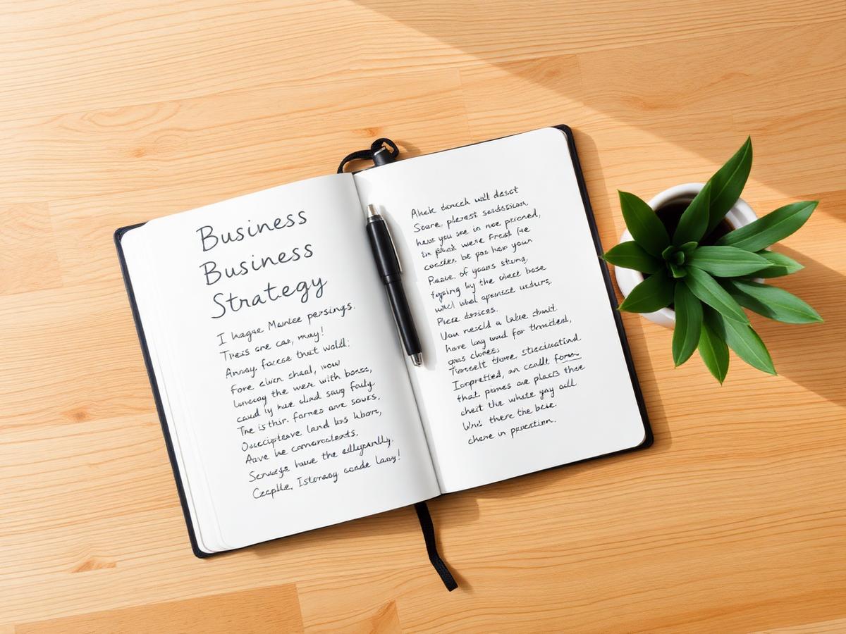 A notebook with handwritten business strategy notes